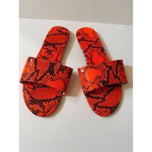 SHEIN Neon Orange Snakeskin Slide Sandals